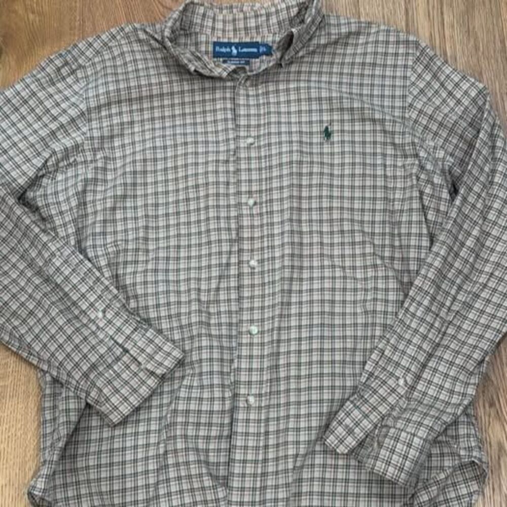Polo Ralph Lauren Classic Fit Plaid Button Down Shirt Tan Brown Men's Large L